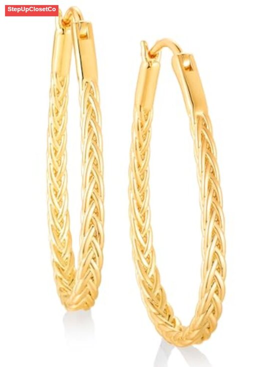 Jewelry - 14K Gold Plated Sterling Silver CZ Cuff Earrings Vintage Hoop 20mm 30mm 40mm